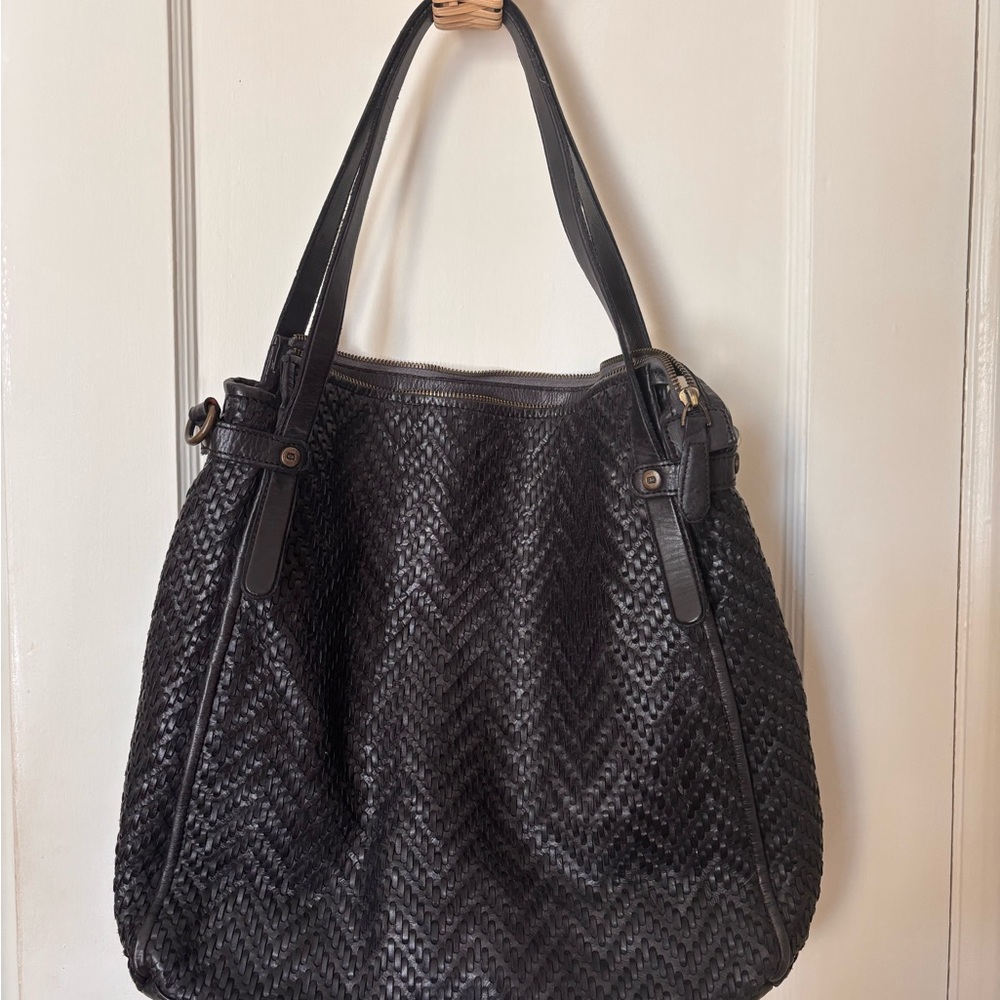 Black Woven Leather Tote Bag